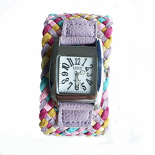 Barato 2015 nueva moda Casual Watch cuarzo de cuero trenzado reloj étnico Vintage para mujer reloj de la pulsera Casual luz púrpura