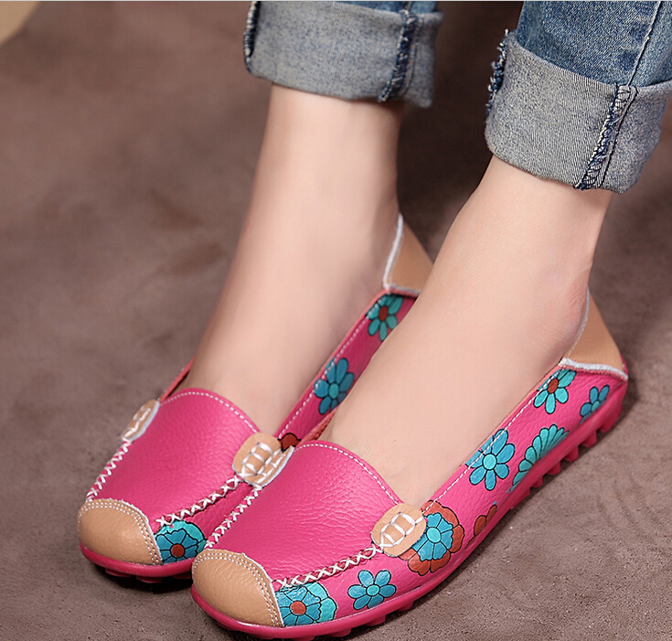 New 2015 hot sale summer Fall Women genuine leather flats soft leather shoes women s round
