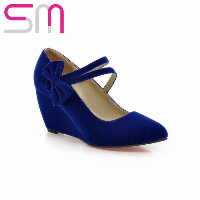 2016 Mary Janes Bowtie Velcro Anke Strap Pointed toe Women Pumps ...