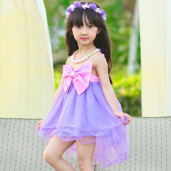 2016 2015 Baby Kids Girls Straps Big Bow Dress Organza Ruffled One Piece Formal Dress 2