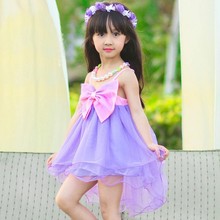 2016 2015 Baby Kids Girls Straps Big Bow Dress Organza Ruffled One Piece Formal Dress 2 3 4 5 6 years