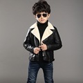 Fashion Girls Kids Leather Jacket Zipper Thick Fur Children Outwear Turn Down Collar Boys Winter Coat