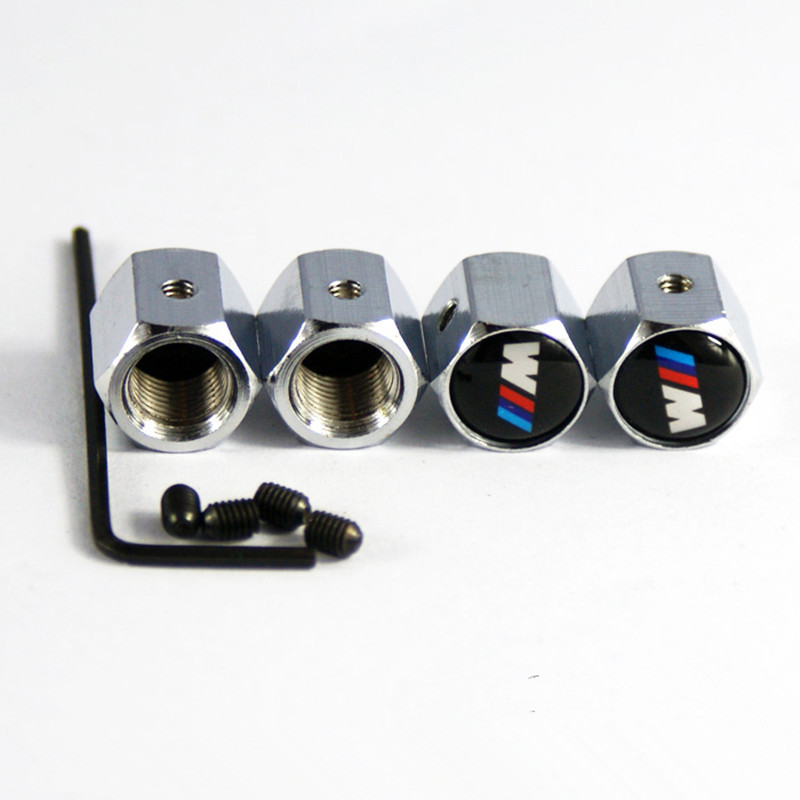 2015 Hot Silver Metal Anti Theft Car Tire Tyre Wheel Valve Stems Caps For BMW M