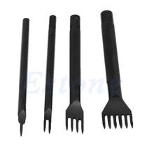 E93 Set of 4 Leather Craft Tools Black Hole Punches Stitching Tool 1+2+4+6 Prong 4mm