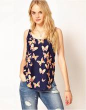 2015 New Arrival Hot Sell New Women Girls Lady Casual Butterfly Print Sleeveless Chiffon Tank Top