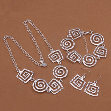 S431 925 sterling silver jewellery set,Nickle free antiallergic Sq. bracelet earrings necklace jewellery set choker necklace
