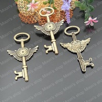 (21911)Alloy Findings,charm pendants,Antiqued style bronze tone 75*45MM angel wing key 10PCS