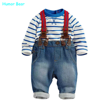 Humor Bear baby clothing set cool boys 3pcs suit t shirt pant straps Autumn and winter