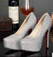 33-41 new Wedding Bridal Shoes Colorful Appliques Rhinestone Crystal 8/11/14/16cm High Heels Sapato De Noiva Casamento 9 Colors