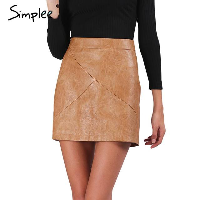 Simplee Зима высокая талия классический искусственной кожи юбка Chic тонкий bodycon карандаш юбки Повседневная осень черный короткой юбке