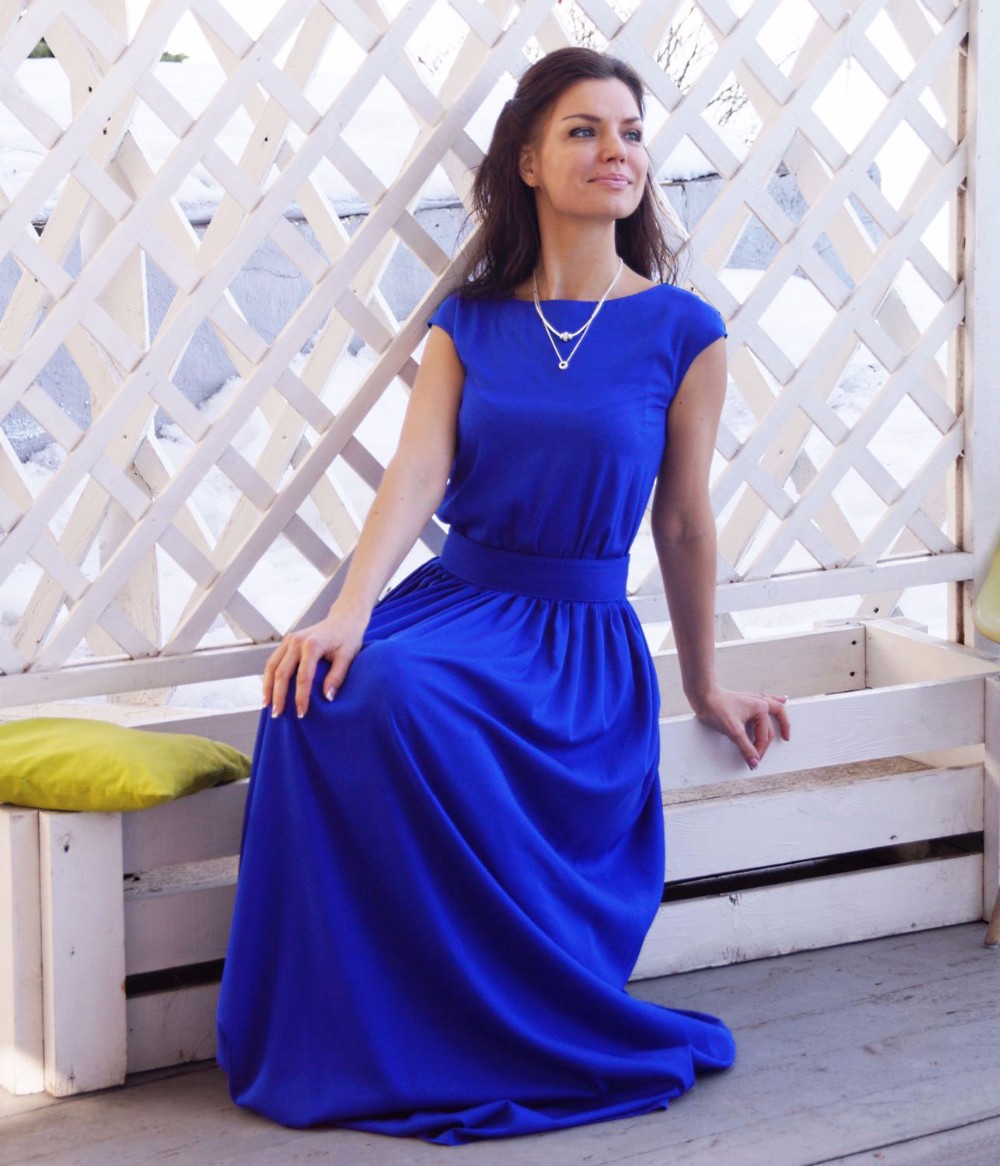 New 2016 Summer Elegant Vintage Long Dress Slim Sleeveless Blue dress