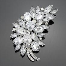 3inch stunning leaf design platinum silver plated Elegant diamante rhinestone brooches crystal wedding jewelry