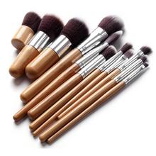 11 pcs Premium Quality Bamboo Cosmetic Makeup Brush Foundation Powder Eyeshadow Eyebrow Set kit tools