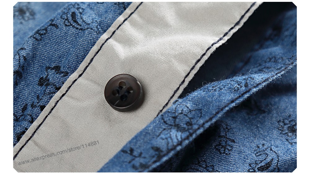 2015 New Long Sleeve Cotton Denim Print Shirts for Men (2)