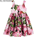 W L MONSOON Girls Dress Summer 2017 Brand Kids Pink Rose Bianco Cotton Dresses for Girls