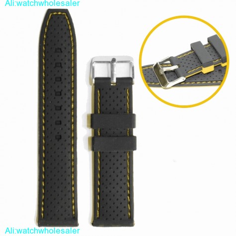 22mm Black With Yellow Smart Silicone Jelly Unisex Watch Band Staps WB1047D22JB