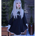 2016 Cute Girls Dark Lolita Dress Women Long Sleeve Nun Cross Embroidery Cosplay Dress Female Monasticism