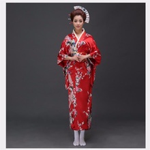 Traditional Women Sexy Satin Kimono Yukata With Obi Performance Dance Dress Japanese Cosplay Costume Flower One Size