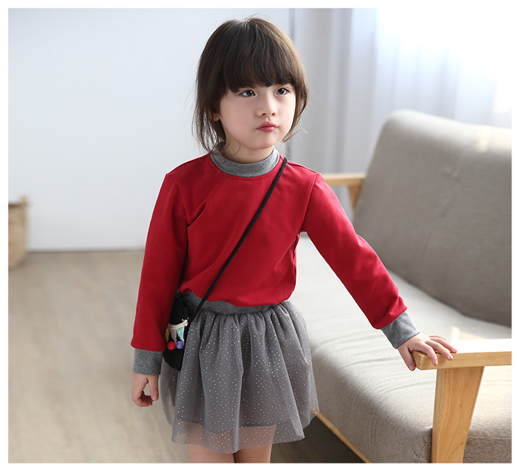 Kids girls spring 2016 Korean girls cotton long-sleeved two-piece skirt suit children  children skirt for 2-7T 5pcs/lot
