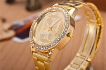2015 New Fashion relojes Gold Rhinestone Bussiness brand Watches Quartz Stainless Steel Women Dress Wristwatches reloj
