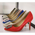 Bling Bling Sequined Cloth Square Rhinestones Buckle Women High Heels 6cm 8cm 10cm Three High Heels