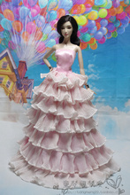 New arrival   1pcs Fashion  Lace  pink handmake Princess  Dress Weddig Gown Clothes Party Outfits For Barbie doll