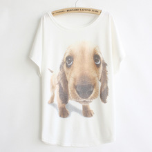 New 2016 summer T Shirt Women Harajuku Unique Batwing Short Sleeve With Cartoon Dog Printing Tees Tops Casual T-Shirt Clothes