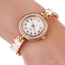 Moda del amor del corazón de gamuza pulsera de cuarzo analógico brazalete mujeres del reloj 27U2