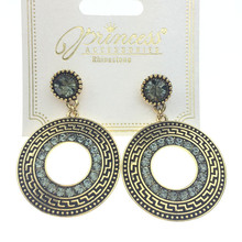freeshipping 2016 Bronze crystal round hanging national earrings,fashion women figure style bling Hollow retro jewelry