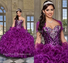 2015 новый сексуальный бисероплетение Jaket фиолетовый Quinceanera платья бальные платья для 15 лет ну вечеринку платья Vestido де 15 Anos в наличии QA511
