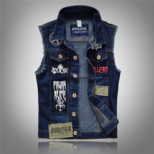 New Casual Men’s Denim Vest Male Slim Fit Sleeveless Jackets Men Jeans Waistcoat Hole Washed Cowboy Beggar Brand Clothing LA036