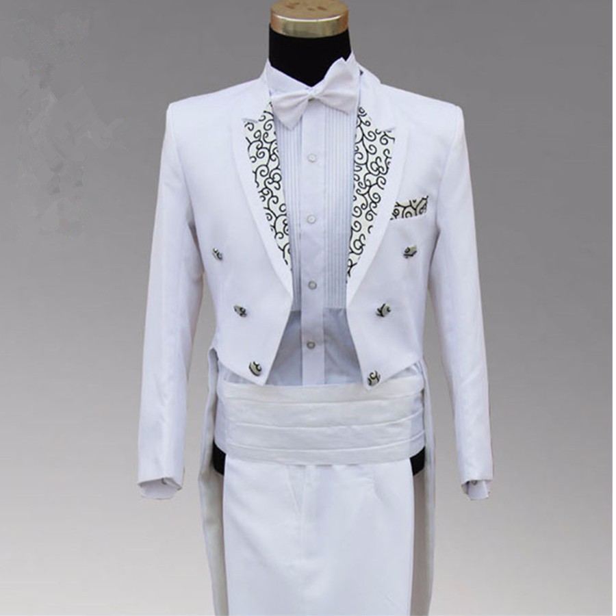 40.1 custom made! Men\'s white tuxedo playing magic clothes Men\'s Wedding Dress groom groomsman clothing( jacket + pants +Girdle)