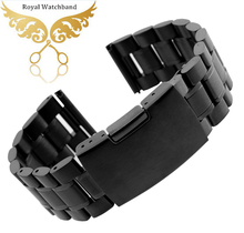 14mm 16mm 18mm 20mm 22mm 24mm 26mm Black New Mens Black Metal Watch Band Stainless Steel Bracelets For Smart Watch With Tool