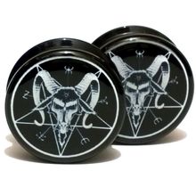 2pcs/Lot Pair of UV Acrylic Ear Plugs Screw Fit Ear Gauges Plugs – Baphomet Pentagram 6MM-25MM 2G-1”
