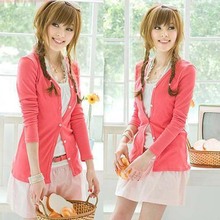 Hot Sale Women s Ladies Sweet Candy Color Long Sleeve Coat Cardigan Sweater 