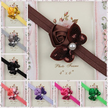 Baby Rose bow hair accessories Headband Elastic Headbands Satin Ribbon flower silk flower Girl Headwear