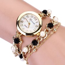 New Arrive Alloy Women’s Watch Flower pearls Chain Bracelet Wrist watch Analog Quartz Ladies Geneva Watch relogio feminino
