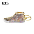 Creative Girls Keychain 2016 Fashion Shoes Shiny Pendant Double Keychain Charm Jewelry Keyring Purse Pendant