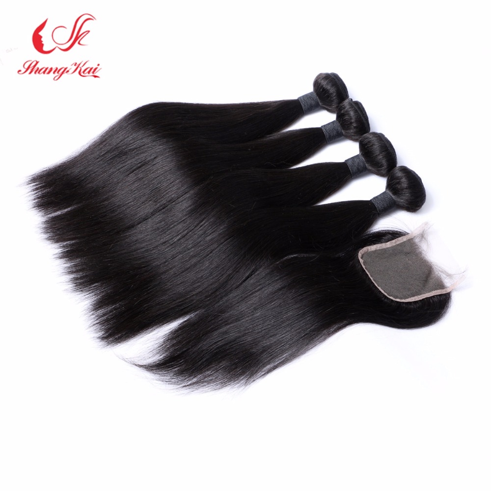 Peruvian Virgin Hair with Closure 4 Bundles with Closure Human Hair with Closure 7A Peruvian Virgin Hair Straight with Closure