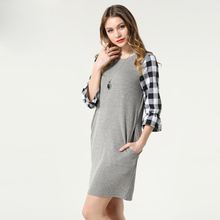 Fashion Plus size L to 5XL Women European Casual spring long sections loose wool plaid patchwork dress SN-1519#