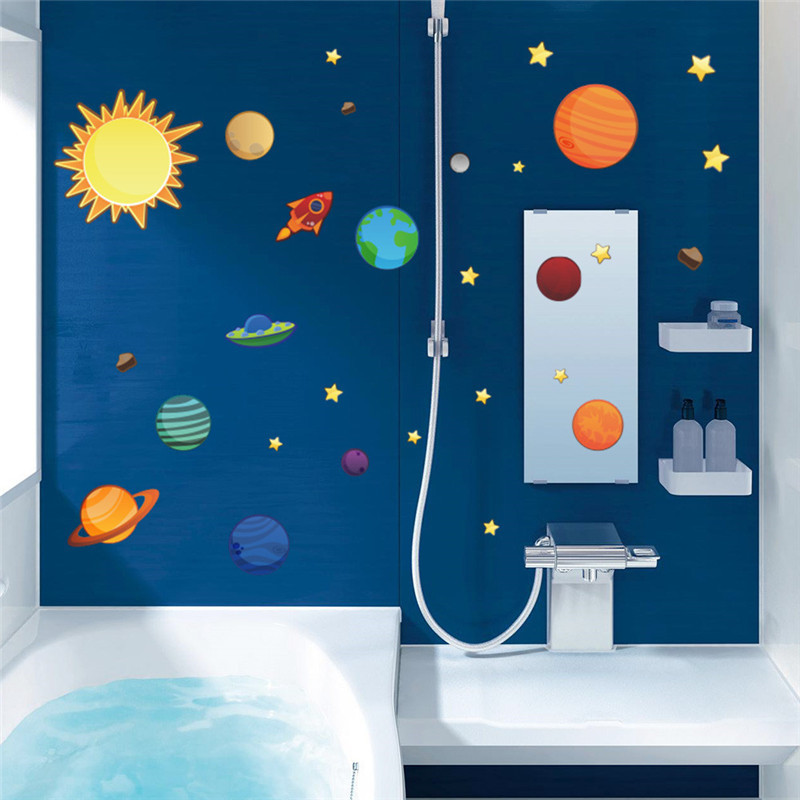 Universe Wall Stickers For Kids Room Nursery Adesivos De Parede Pvc Posters Solar System Wall Art Space Decals Planets