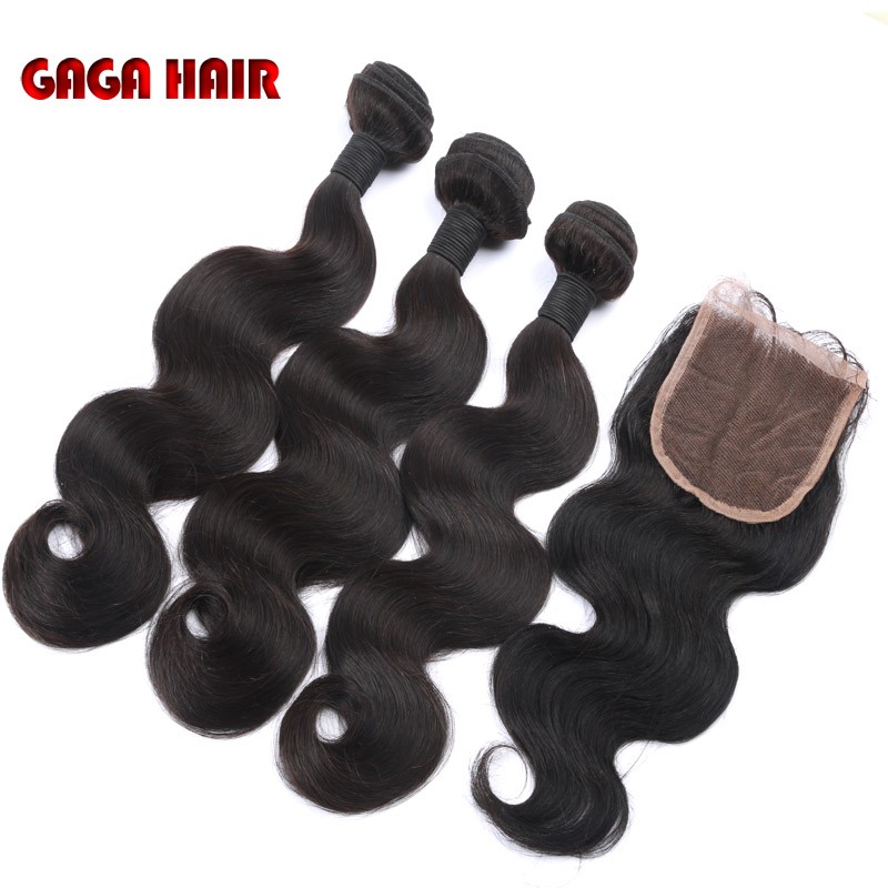 Brazilian Virgin Hair Weft Body Wave 3pcs Human Hair Weave Bundles with 1pcs Lace Closure GaGa Hair Products Hair Extensions (41)
