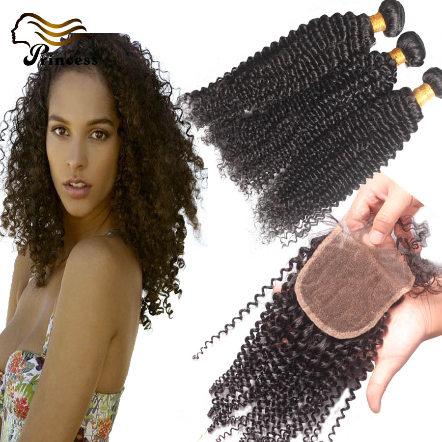 4 Hair Bundles With Lace Closures Brazilian Kinky Curly Hair With Closure Human Hair Afro Kinky Curly Bundles With Lace Closures