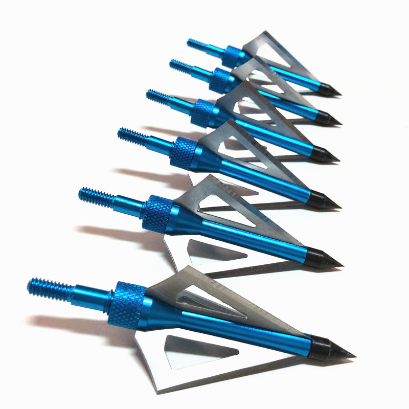 6pcs lot BLUE Hunting Arrowhead Aluminum Stainless Steel Broadheads 3 Blades Archery Arrowhead Arrow Release for