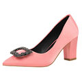 Temperament Square High Heel Women Pumps Shallow Mouth Satin Crystal Buckle Women Fashion Shoes W01069 6