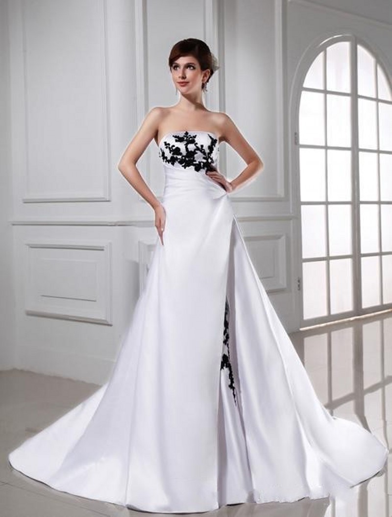 Vintage Black And White Wedding Dress Sain Strapless Lace 2019