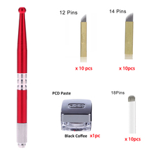Microblading Pen KITS Manual pen eyebrow paste kits with 30pcs needle blade 5pcs practice skin For