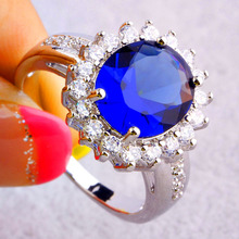 Luxurious Style Blue Sapphire Quartz 925 Silver Ring Size 6 7 8 9 10 New Fashion
