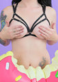 New arrived sexy lady Harness cup less bra with suspenders belt club women caged binding garters