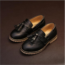 Spring 2016 Free Shipping British Style Boys Girls PU Leather Moccasins Fashion Tassels Kids Causal Shoes Anti-slip Sneakers